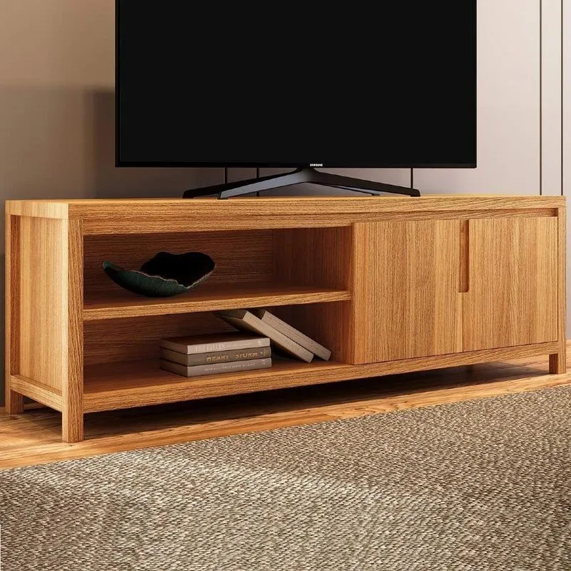 Rack TV 80 Pol 180cm Madeira Maciça Floris Com 2 Portas Marrom MPOZENATO