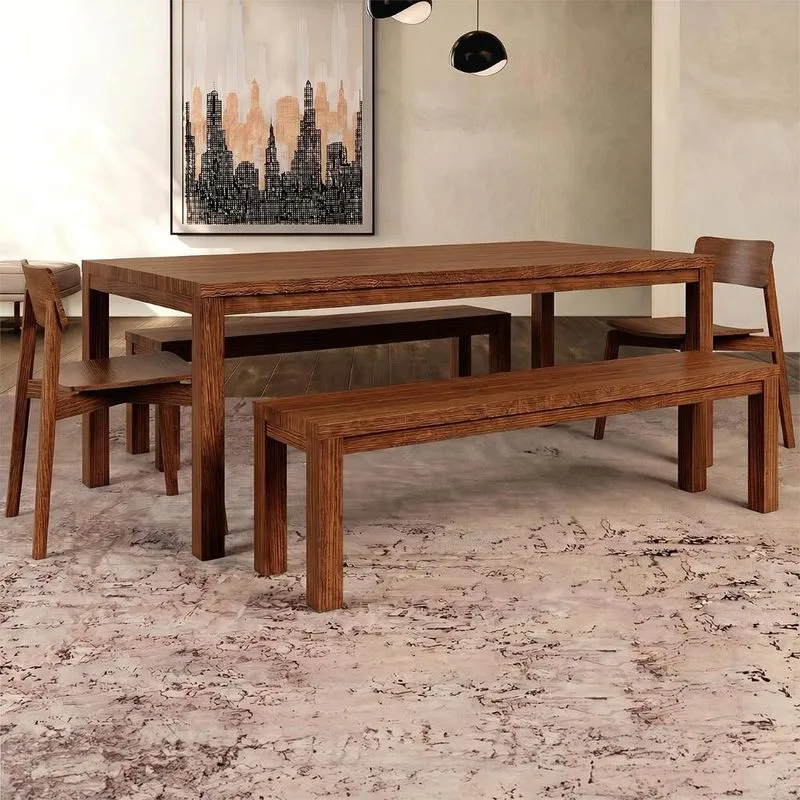 Mesa Madeira 180cm 2 Bancos E 2 Cadeiras Floris Castanho F07 Mpozenato