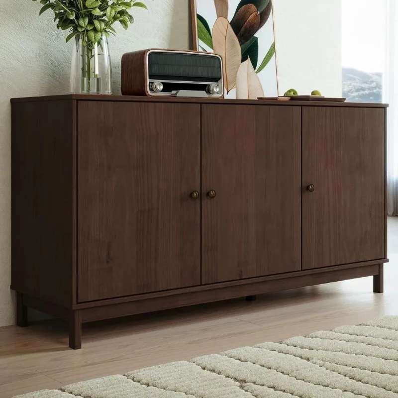 Buffet Aparador Vitalis Moderno 3 Portas Madeira Maciça 160CM Café Mpozenato - Mpozenato