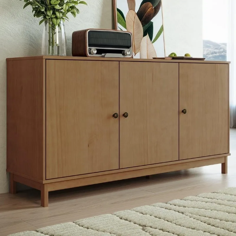Buffet Aparador Vitalis Moderno 3 Portas Madeira Maciça 160CM Marrom Mpozenato - Mpozenato