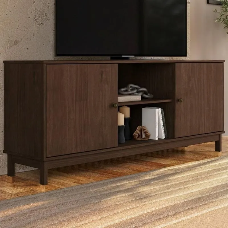 Rack TV 80 Pol 160cm Madeira Maciça 2 Portas Vitalis Café Mpozenato