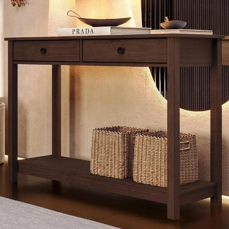 Aparador Vitalis Moderno 2 Gavetas Madeira Maciça 120cm Marrom Mpozenato