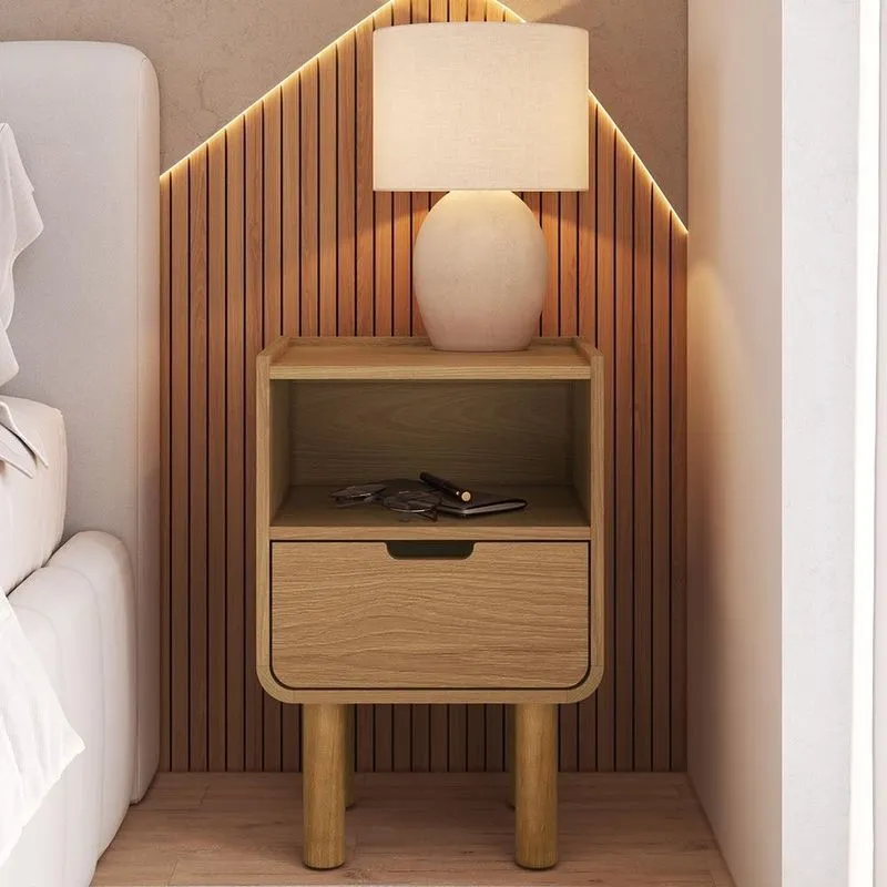 Mesa Cabeceira Quarto 40cm 1 Gaveta Pé Madeira Luara Hanover A10 - Mpozenato