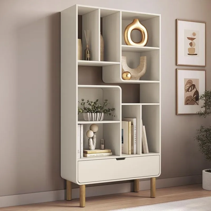 Estante Livreiro 90cm 1 Gaveta Pé Madeira Luara Off White A10 - Mpozenato