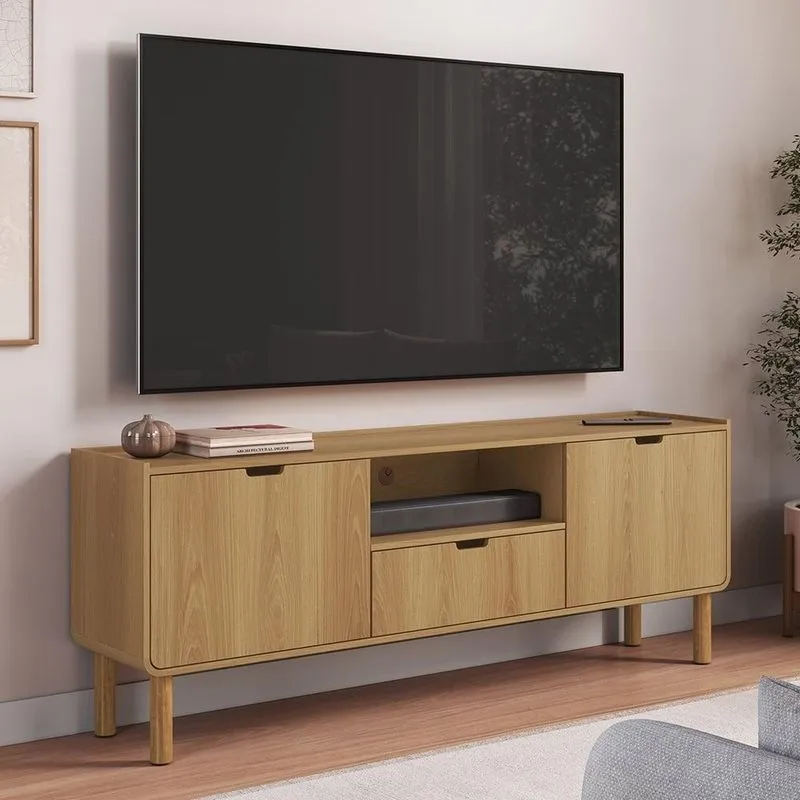 Rack Tv 65 Pol 180cm 2 Portas Pé Madeira Luara Hanover A10 - Mpozenato