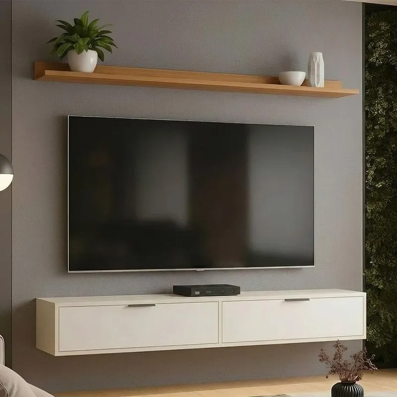 Rack TV Suspenso Z49 65" 160cm MDP Portas Basculantes Off White Mpozenato