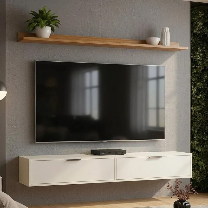 Rack TV 75 Pol Suspenso 180cm 2 Portas Lila Off/Cinamomo Z49 - Mpozenato