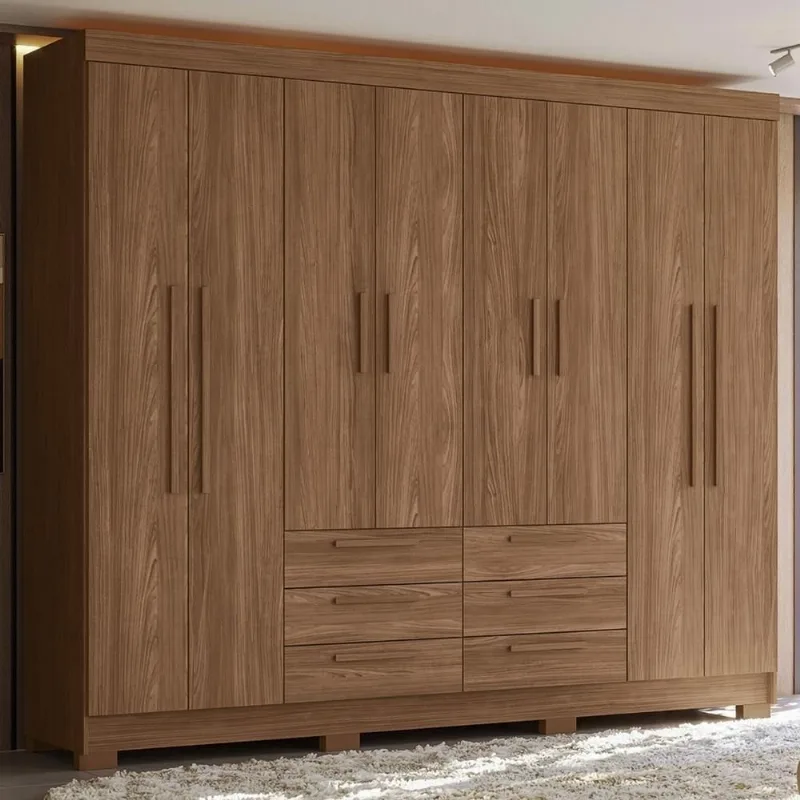 Guarda Roupa Casal Valenza Jatobá S01 8 Portas 6 Gavetas MDP Corrediças Telescópicas Mpozenato 212CM