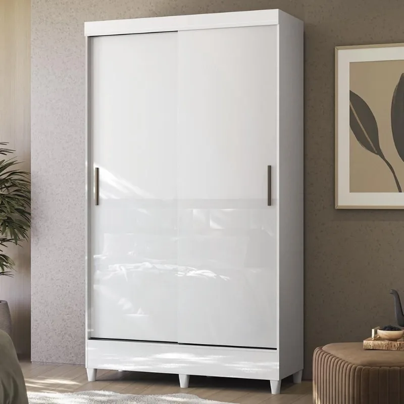 Guarda Roupa Solteiro Thales S01 2 Portas de Correr 2 Gavetas MDP Branco Mpozenato 107CM
