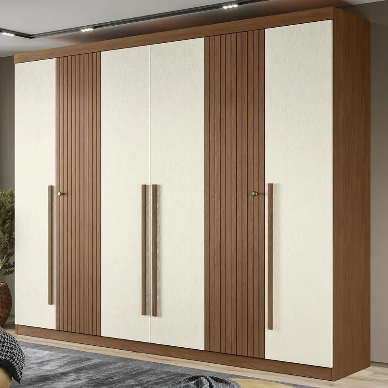 Guarda Roupa Casal Zain S01 6 Portas de Bater 4 Gavetas MDP Jatobá-areia Mpozenato 232CM