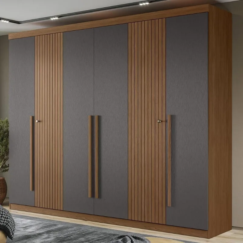 Guarda Roupa Casal Zain S01 6 Portas 4 Gavetas MDP Jatobá-grafite Mpozenato 232CM