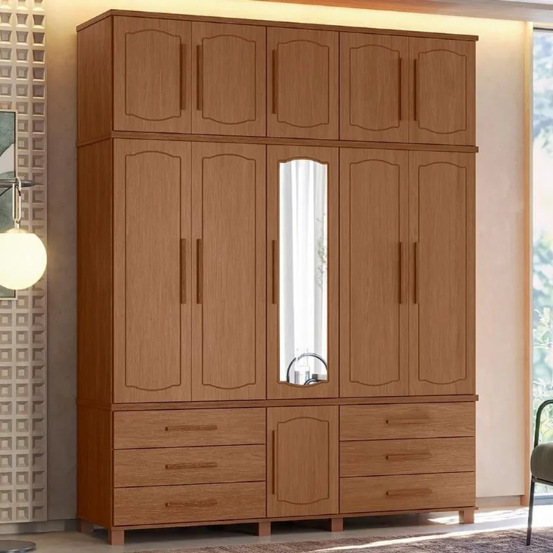 Guarda Roupa Casal Tóquio S01 11 Portas de Bater 6 Gavetas MDF Mdp Jatoba Mpozenato 192CM