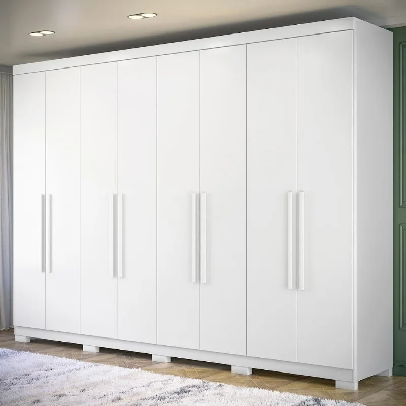 Guarda Roupa Casal Vortex S01 8 Portas de Bater 4 Gavetas MDP Branco Mpozenato 239CM