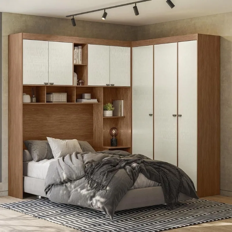 Guarda Roupa Casal Vincenzo S01 7 Portas de Bater 4 Gavetas MDP Jatobá-areia Mpozenato 233CM