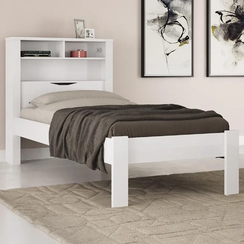 Cama Solteiro Com Nichos Zuri Branco Com Tomada Integrada Mpozenato
