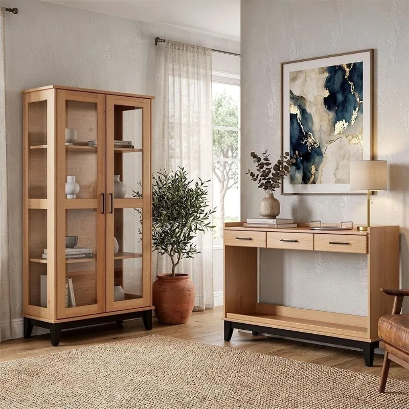 Aparador e Cristaleira Z25 Moderno 2 Portas 3 Gavetas Madeira Maciça Marrom Mpozenato - Mpozenato