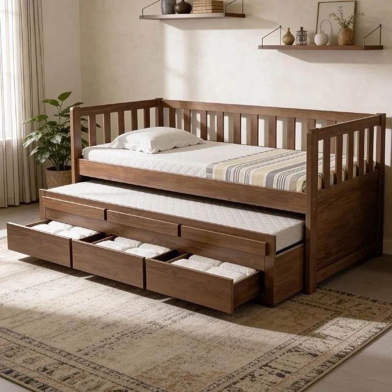 Cama Solteiro Com Auxiliar Milo Castanho B11 3 Gavetas Madeira Maciça Mpozenato