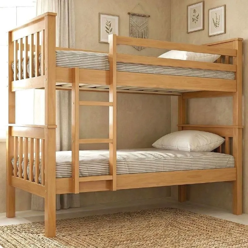 Cama Beliche Solteiro Noan Mel B11 Com Escada Madeira Maciça Mel Mpozenato