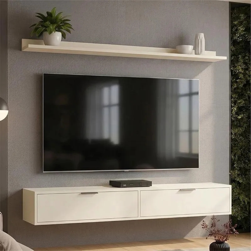 Rack TV Suspenso Z49 75" 180cm MDP com 2 Portas Lila Off White MPOZENATO