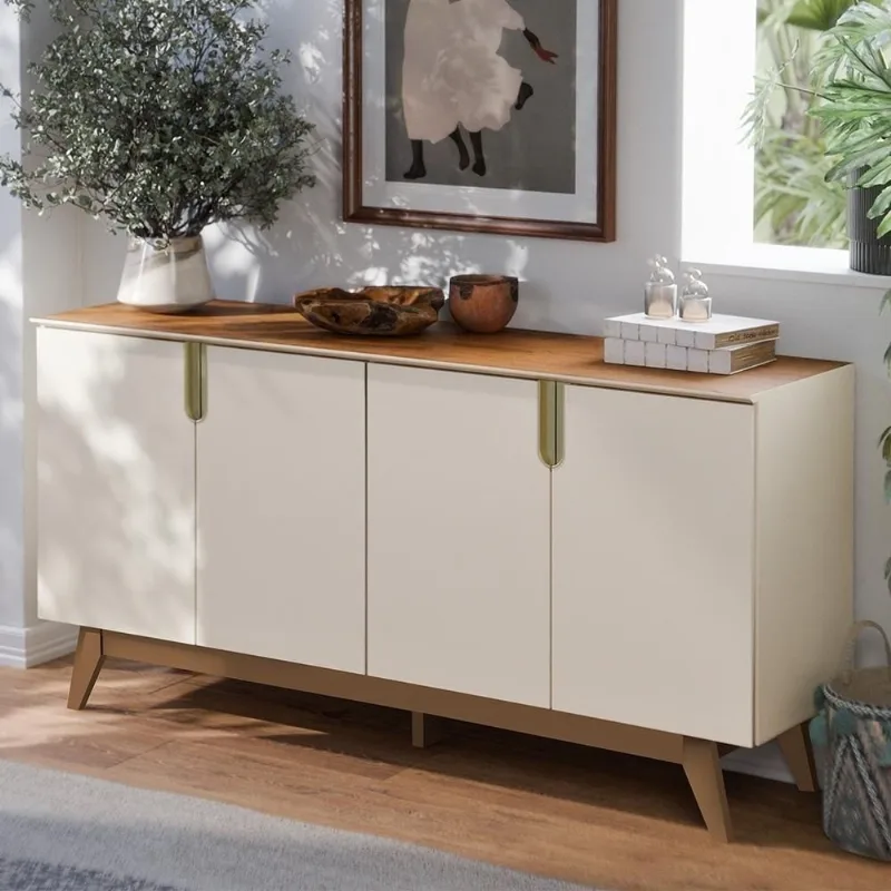 Buffet Aparador Cannes Z30 Moderno 4 Portas MDP 160CM Off White e Canela Mpozenato - Mpozenato