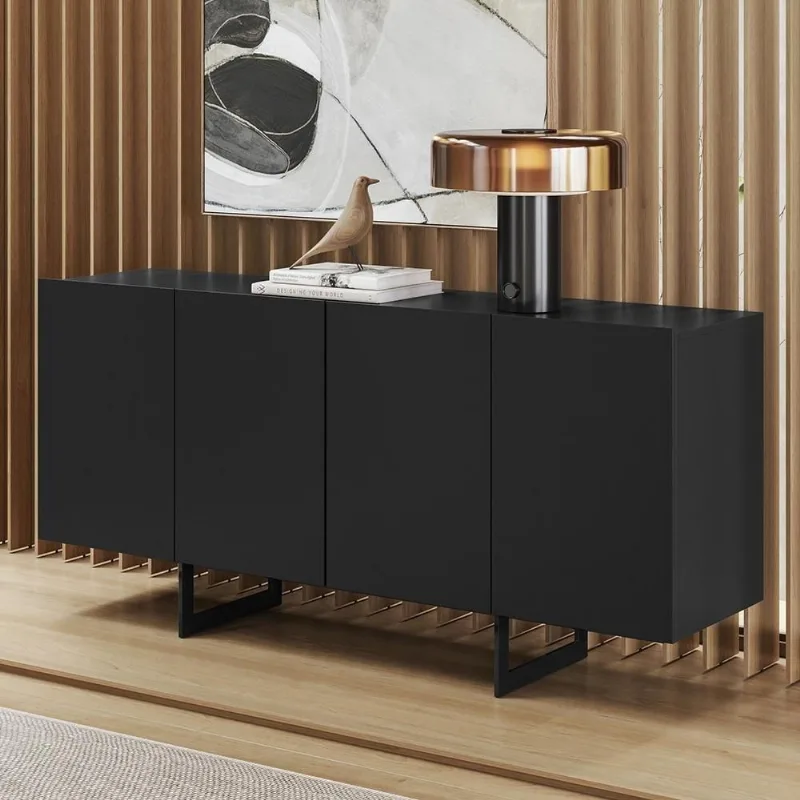 Buffet Aparador Melun N02 Contemporâneo 4 Portas MDF 160CM Preto Mpozenato