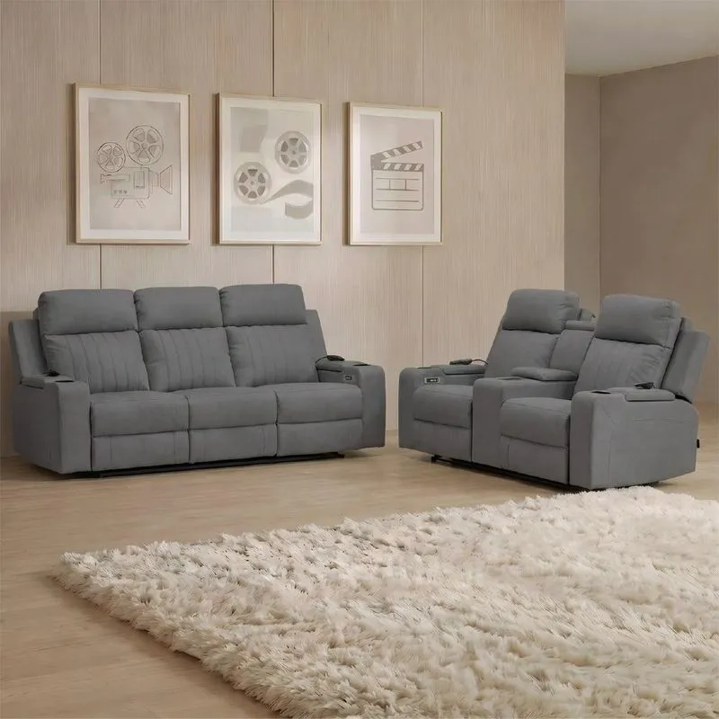 Poltrona Reclinável Cinema 2 E 3 Lugares Massagem Moscou Sintético Cinza Z57 - Mpozenato