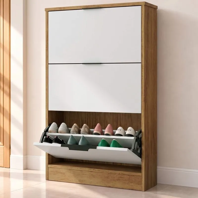 Sapateira Vertical Armário 3 Portas 66cm Dara Cedro/areia R03 Mpozenato