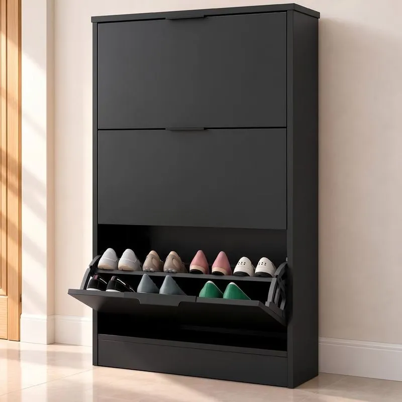 Sapateira Vertical Armário 3 Portas 66cm Dara Preto R03 Mpozenato