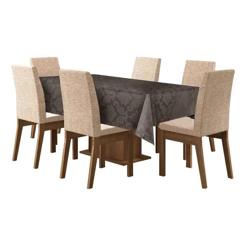 Toalha Para Mesa De 8 Lugares Retangular Tecido Jac Marrom