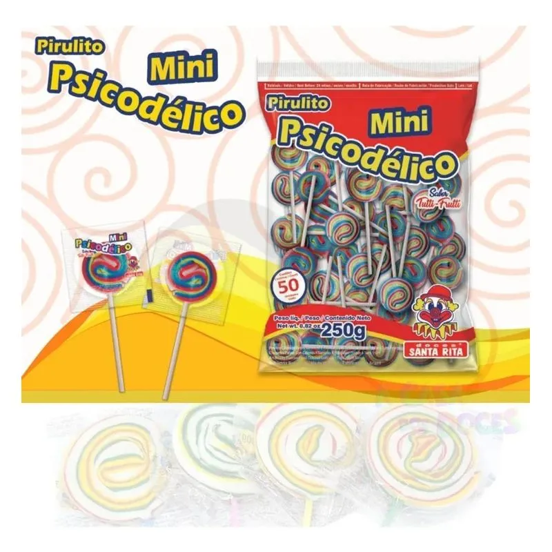 5x Pirulito Mini Psicodélico Festa Pacote C/50 - Santa Rit