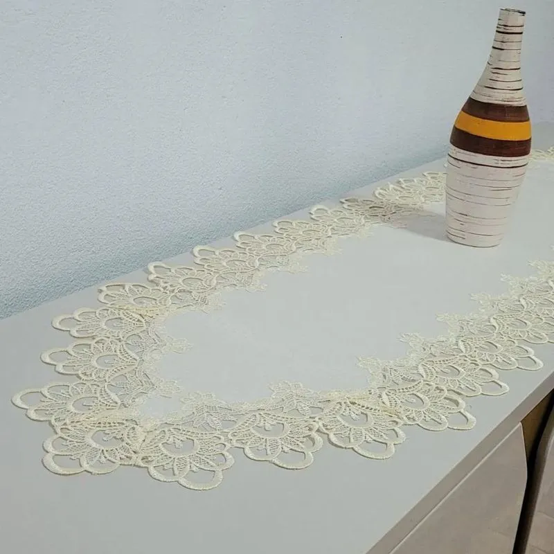 Caminho Trilho Centro De Mesa Bordado Renda Guipir 148x3 Cre