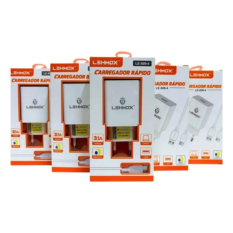 5x Kit 05 Carregador Turbo 5v Usb + Cabo Tipo C 12/24v Ataca