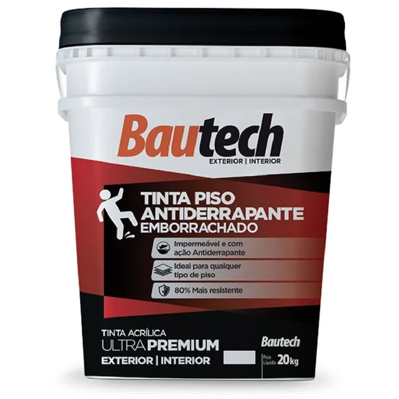 Tinta Piso Antiderrapante Acrílica 20kg Platina 37013 para Áreas Internas e Externas Bautech Tinta Piso Antiderrapante Acrílica 20kg Platina 37013 Uso Residencial Comercial e Industrial Bautech