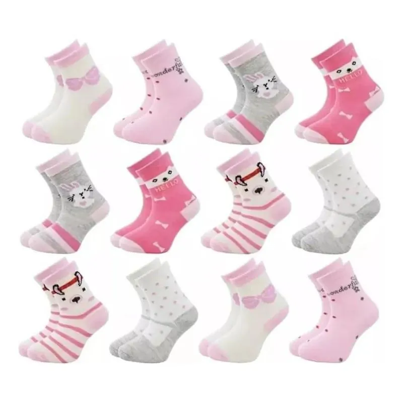 3x Meias Diversas Kit 12 Pares Estampas Femininas 4 A 12 Ano