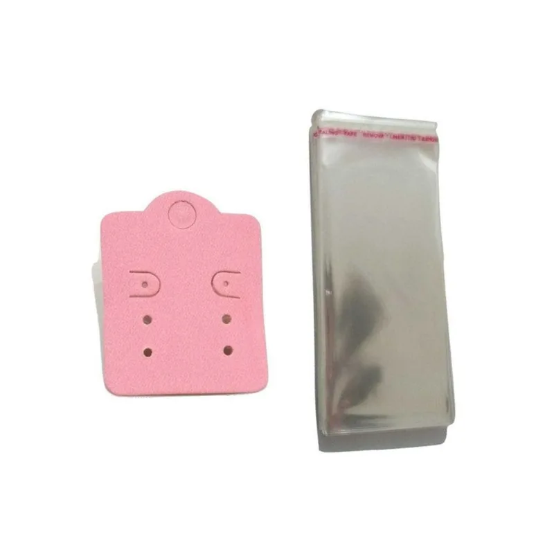 Kit 100 Tags Para Brinco 6 Furos Rosa + Saquinhos
