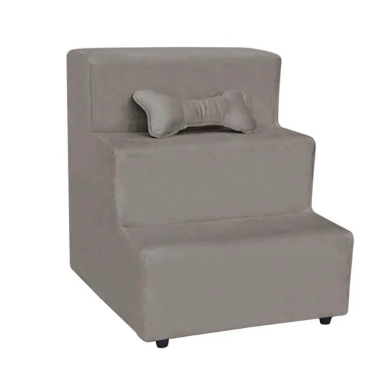 Escada Pet Almofadada 3 Degraus Para Cães E Gatos Veludo Cappucino
