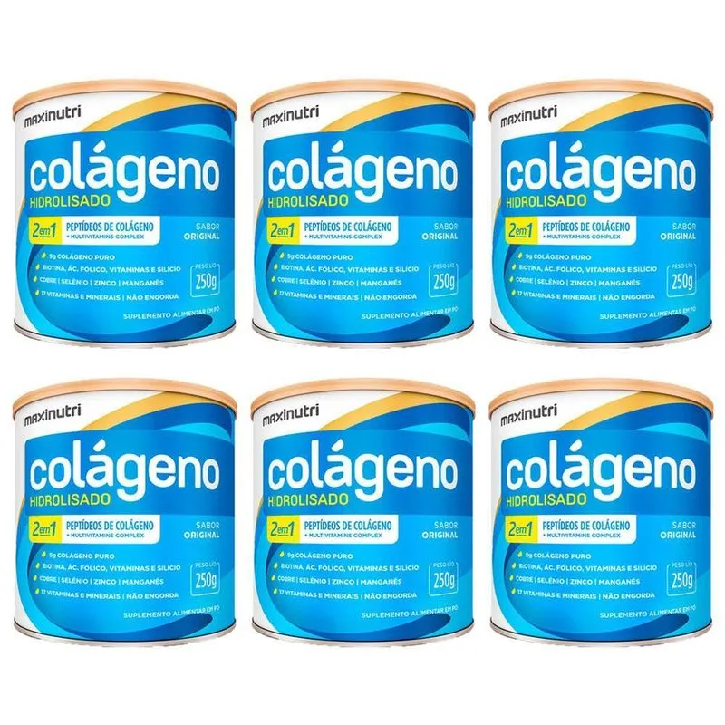 Kit 6 Colágeno Hidrolisado 2em1 Zero 250g 17 Vit Original