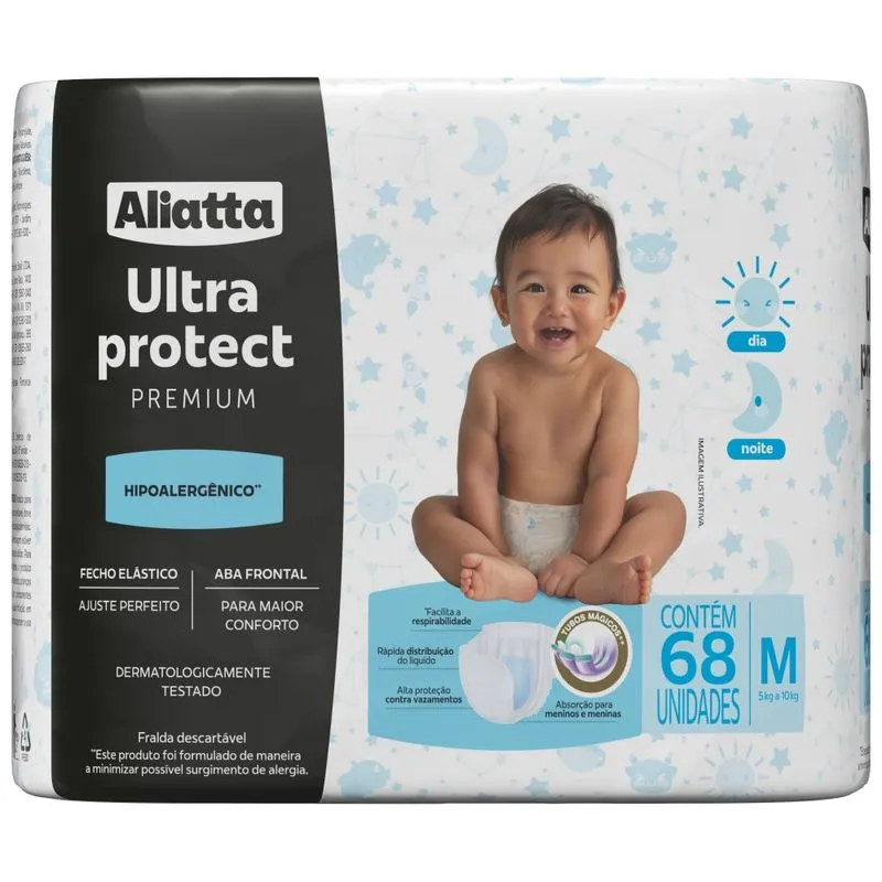 Fralda Infantil Aliatta Premium Tamanho M com 68 Unidades