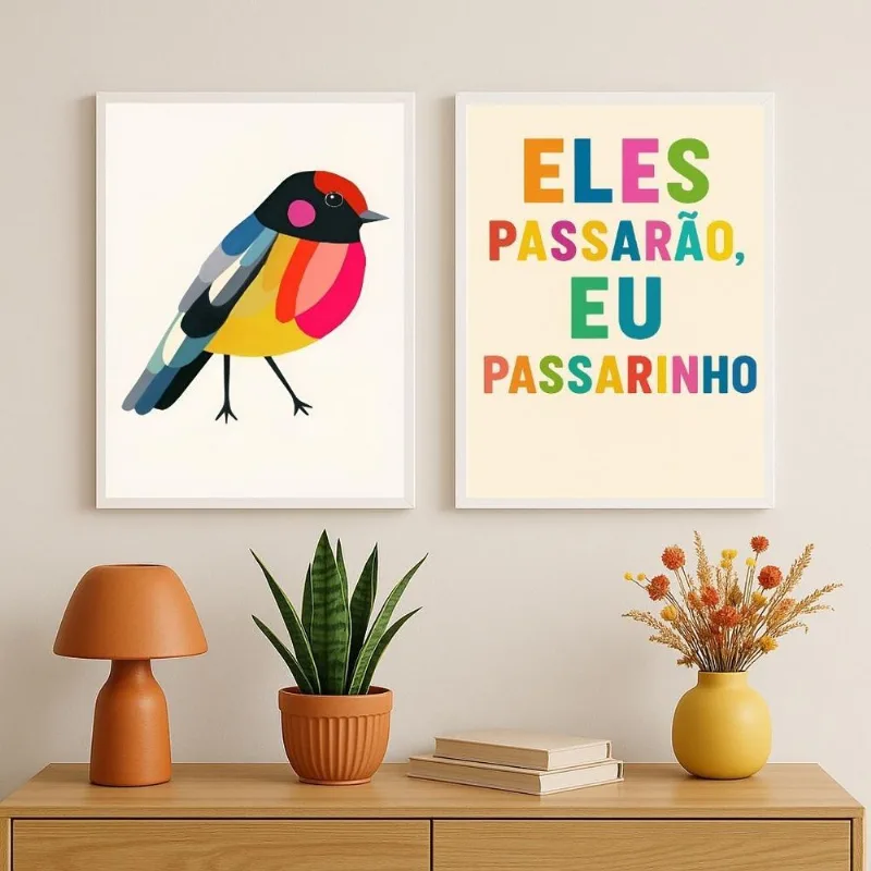Kit 2 Quadros Decorativos Passarão-passarinho 45x34cm