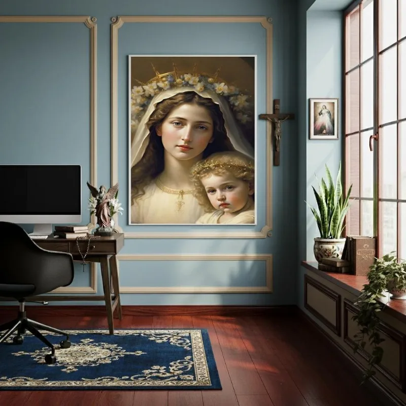 Quadro Estilo Pintura Nossa Senhora E O Menino Jesus-70x50cm