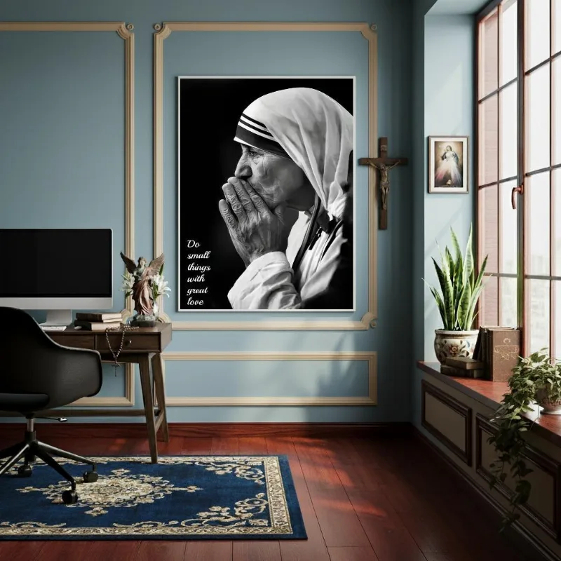 Quadro Retrato Em Preto E Branco De Madre Teresa - 70x50cm