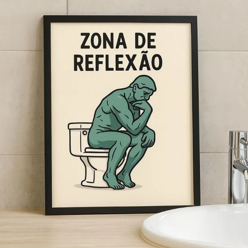 Quadro Divertido De Banheiro -zona De Reflexão 33x24cm-vidro