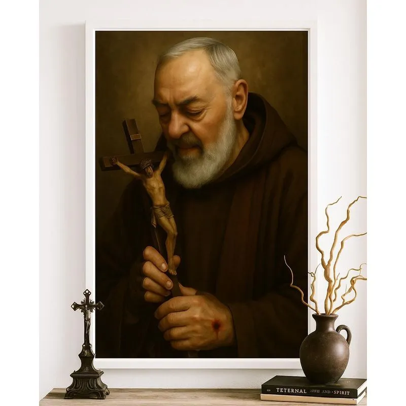 Quadro Religioso Padre Pio Com Jesus 45x34cm