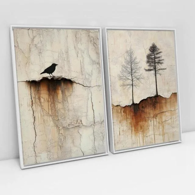 Kit 2 Quadros Canvas Natureza - Tons Marrom-