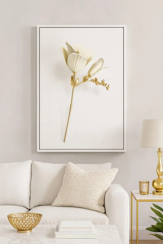 Quadro Canvas Flor Dourada - Elegância-