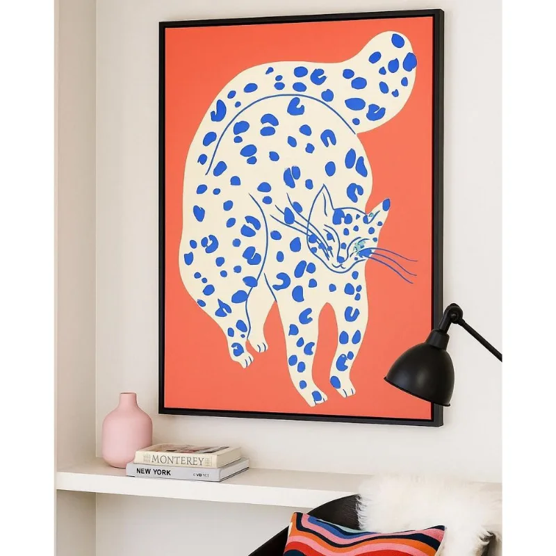 Quadro Canvas Moderno Gato Pop Poá Laranja-