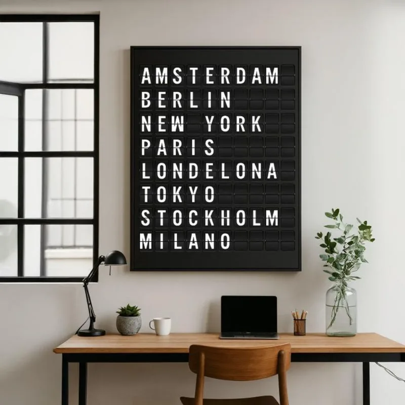 Quadro Canvas Placa De Aeroporto 60x40cm Mold Branca