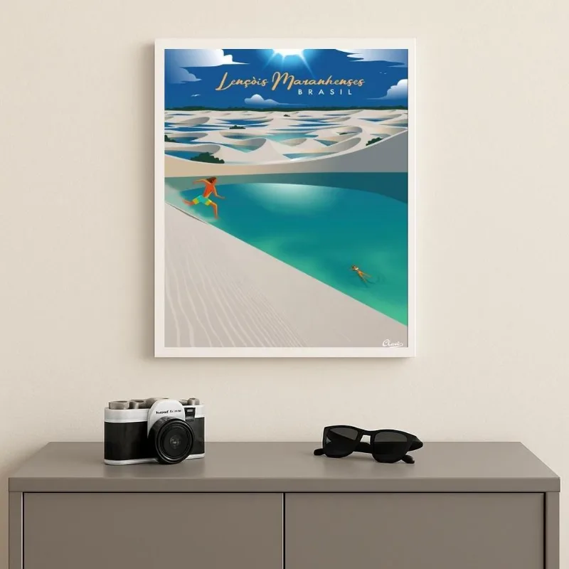 Quadro Lençois Maranhenses - Brasil 45x34cm Mold Preta