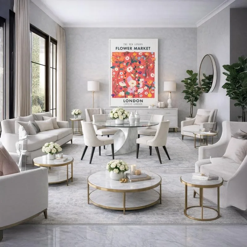 Quadro Canvas New London Flower Market 90x60cm Mold Branca
