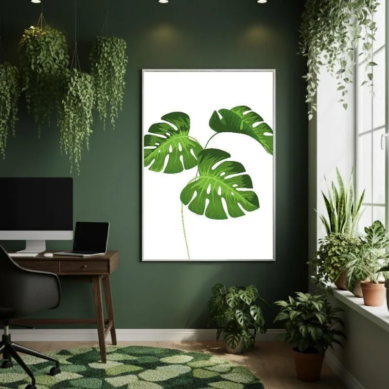 Quadro Decorativo Folhas Monstera 70x50cm Mold Preta